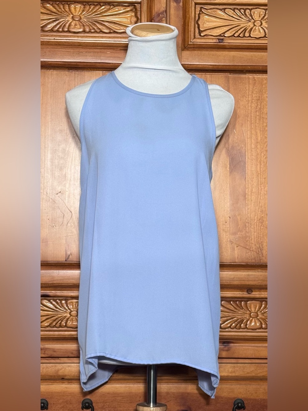 Pink Rose Light Blue High-Neck Tank Top